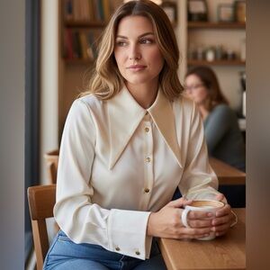 Avantlook Cream Satin Blouse Size Large